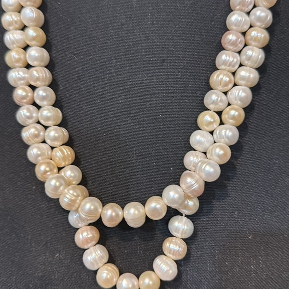 Vintage Freshwater Baroque Circle Pearl Necklace Double Strand Silver toggle 25” - Picture 13 of 15